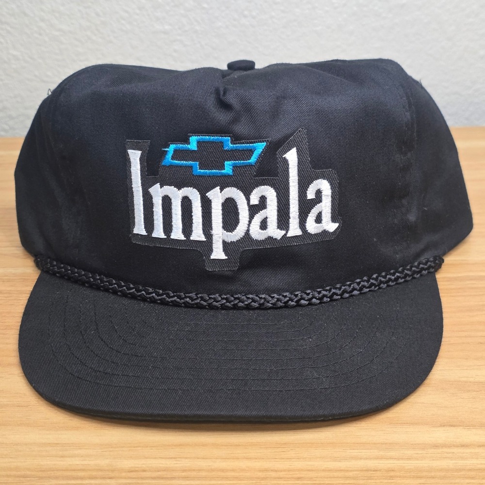 Vintage Chevrolet Impala Hat Mens OSFA Black Embroidered Rope Trucker Nissin Cap